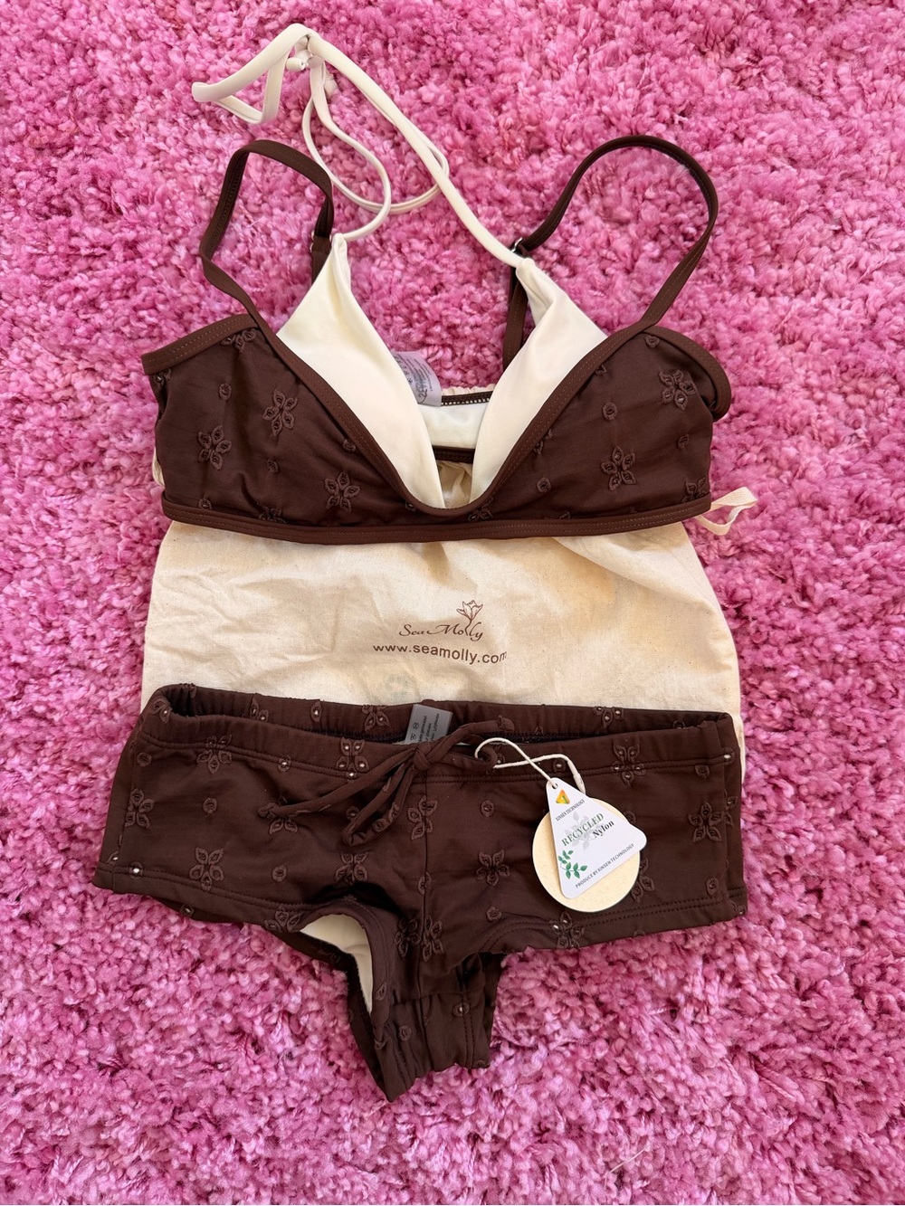 Sea Molly Brown Embroidered Two-Piece Lounge Set